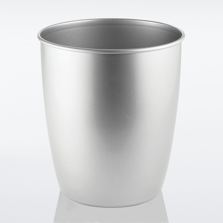 mDesign Small 1.5 Gallon Round Bathroom Wastebasket Garbage Bin, Chrome